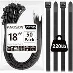 Large Zip Ties 18 inch, 50 Pack, Long Zip Ties Heavy Duty with 220 lb Tensile Strength, Big Cable Ties, Black, ANOSON