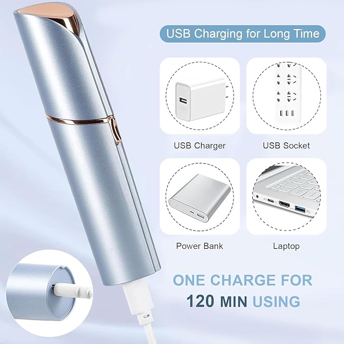 innobeaut Facial Hair Removal for Women, Electric Painless Facial Hair Remover for Face, Lip, Chin with USB Rechargeable, Blue with 3 PCS Heads