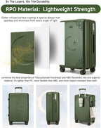 Somago Expandable Carry On luggage with Shock-Absorbing Braking Spinner Wheels Moon Star Design Hard Shell Suitcase with Cupholder TSA Lock (Army Green,Expandable 20 Inch)
