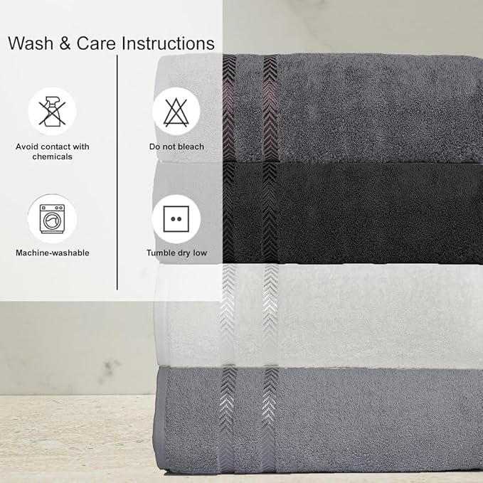 CASA COPENHAGEN Ember 12Pcs 100% Egyptian Cotton Designer Hand Towels Gift Set- Dark Grey,Light Grey,White,Black 600 GSM, 28"x16", 4Hand Towels for Bathroom Set for Women & Men