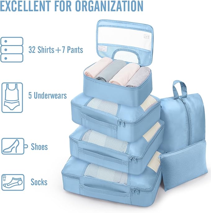 Veken 8 Set Packing Cubes for Travel Essentials, Suitcase Organizer Bags in 4 Sizes, Carry-On Luggage Accessories with Large Laundry & Hanging Toiletry Bag, Must-Have for Airplane, Road Trip & Camping