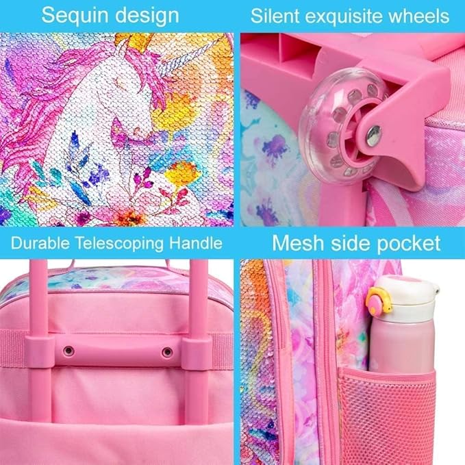 Kids Luggage for Girls, Unicorn Rolling Travel Carry on Suitcase for Toddler Children with Wheels(Pink)