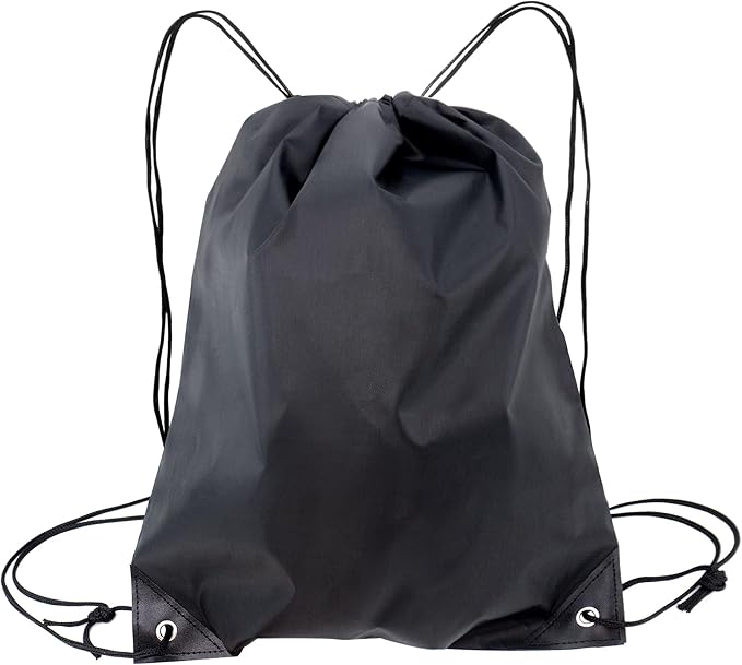 BlingKingdom 2 Pack Drawstring Backpack Bags Sturdy Gym Bag Sports Cinch Sack String Lightweight Backpack PE Storage Bags for Swimming, Travel, Beach, Holiday (Black)