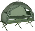 Outsunny Camping Tent Cot, Folding Tent Cot Combo with Mattress, Pillow, Sleeping Bag, Roller Carrying Bag, Off Ground Travel Camp Cot for Hiking, Backpacking