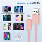 3 Pack Apple MFi Certified Charger Cable 6ft, Lightning to USB Cable Cord 6 Foot, 2.4A Fast Charging,Apple Phone Long Chargers for iPhone 13/12/11/11Pro/11Max/ X/XS/XR/XS Max/8/7/6 Pink