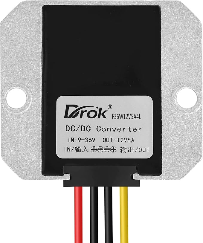 DROK Boost Buck Converter 9V-36V to 12V 5A 60W Aluminium Shell Waterproof Auto Step Up Down Voltage Regulator 12V Volt Transformer for Car Audio Solar Power System LCD Television LED Display Screen
