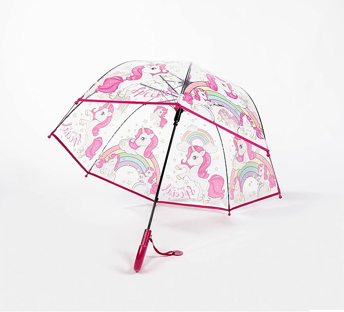 MRTLLOA Kids Clear Bubble Umbrella with an Easy Grip Curved Handle, Safety Transparent Dome Bubble Umbrella for Toddler Boys Girls