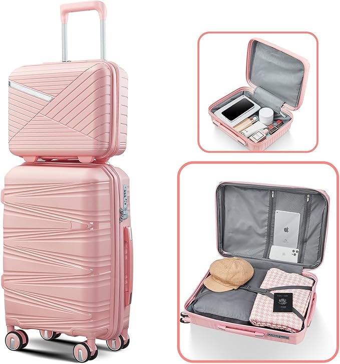 Hard Shell Luggage Sets 4 Piece with 360 Spinner Wheels,Lightweight Suitcase Set with TSA Lock,Travel Luggage Set with Telescoping Handle,Light and Strong,Easy to Clean (Pink 3)