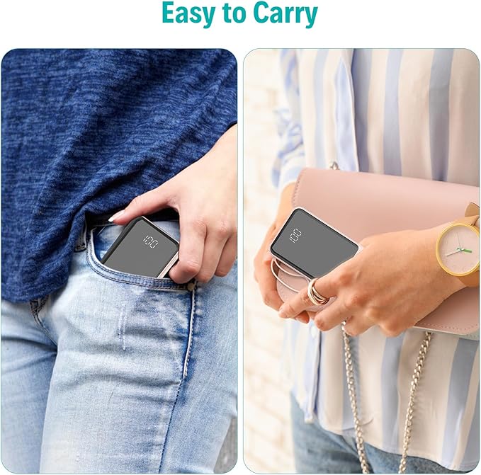 Portable Charger with Built in Cables,10000mAh Slim USB C Power Bank,5 Output 3 Input LED Display High Speed External Battery Pack Travel Phone Charger for iPhone Samsung Pixel LG Moto iPad,Pink