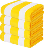 Exclusivo Mezcla 4 Pack Cotton Large 30x60 Inches Soft Cabana Stripe Thick Beach Towel, Super Absorbent Travel Bath Pool Towel (Yellow)