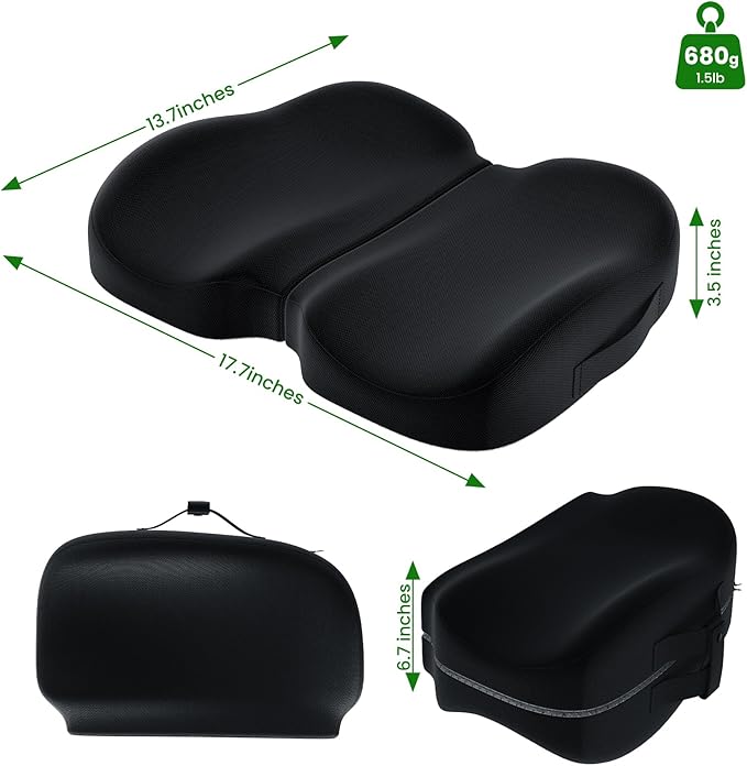 A-Pce Foldable Travel Seat Cushion-with Built-in Handles，Memory Foam Cushions for Relief of Lower Back, Sciatic, Butt and Tailbone Pain-for Home & Office Use, Perfect for Travel or Driving-Black