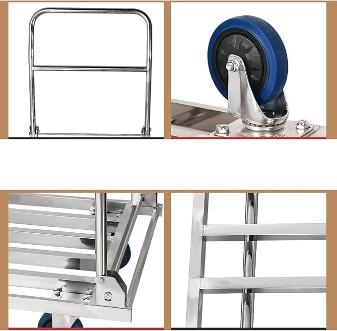 Foldable Push Hand Cart with Hollow Out Platform for Luggage and Moving Transport