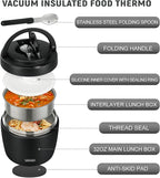 wiwens Thermo Food Jar for Hot Food Adults 32OZ Soup Thermo Lunch Containers Wide Mouth Vacuum Insulated Stainless Steel Leakproof Bento Box with Spoon (Black)