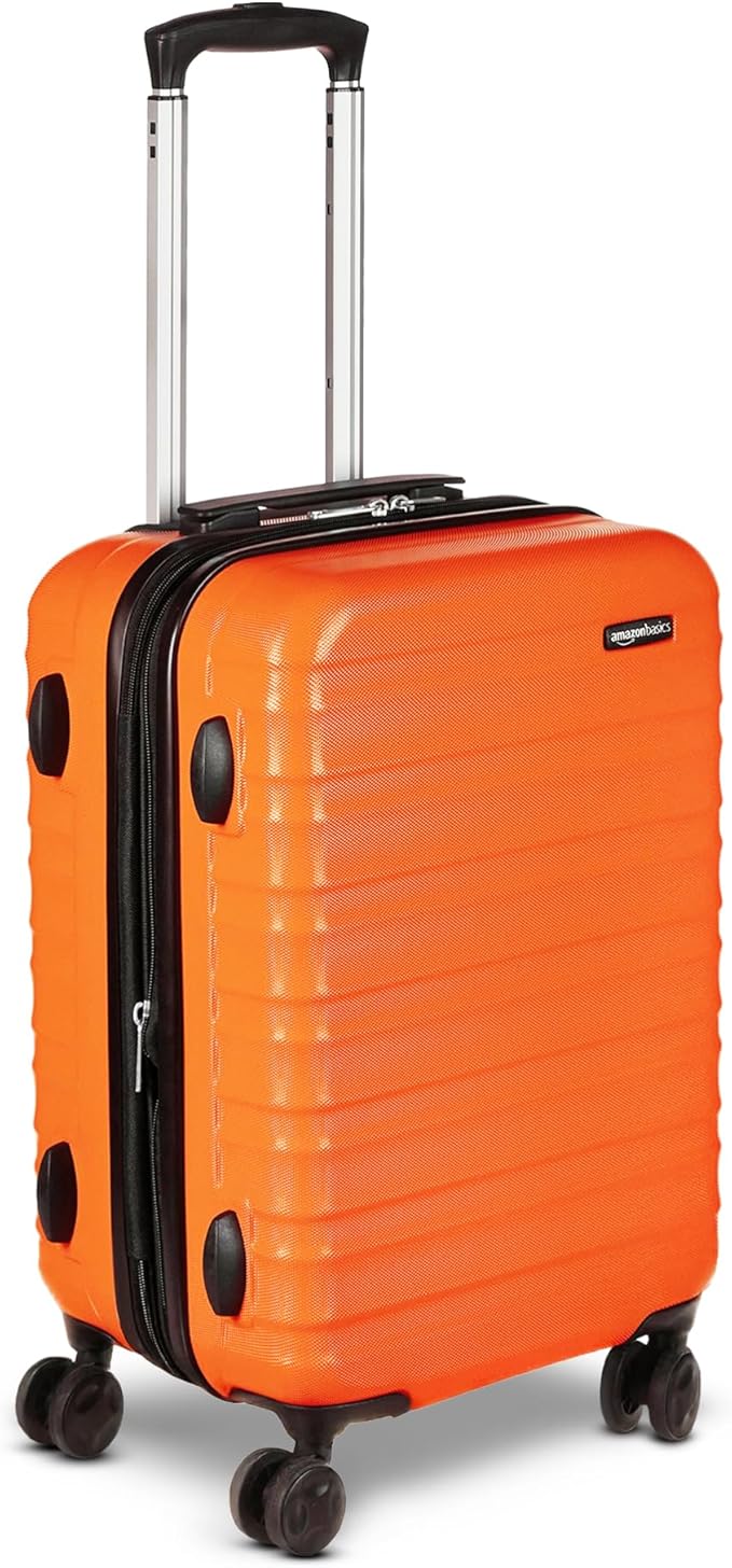 Amazon Basics 21" Hardside Carry-On Luggage with Spinner Wheels, Expandable for Up to 25% More Space, Scratch-Resistant Hardshell Suitcase, Telescoping Handle, Orange