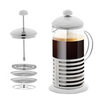 OVENTE French Press Coffee Maker 34 Ounce with Heat Resistant Borosilicate Glass, Stainless Steel Design and 4-Level Filter System, Portable Cold Brewer Pot for Travel, Camping or Gift, Silver FSH34S