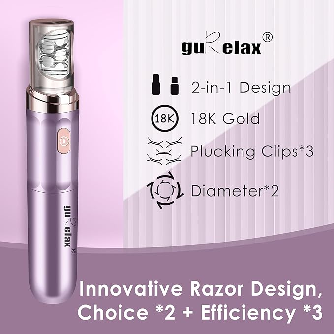 Hair Removal Epilator for Women, 2-in-1 Epilation System Device, Facial Hair Remover, Plucker for Face, Lip, 18 Carat Gold Plated Head, All Ages and Skin Types,with Pouch, Brush