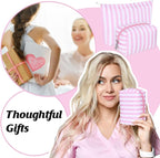 Huhumy 2 Pcs Makeup Bag Set Cute Cosmetic Pouch for Women Seersucker Travel Toiletry Bag Preppy Small Makeup Purse Pouch Aesthetic Skincare Brushes Storage Organizer for Valentine Women(Pink Wide)