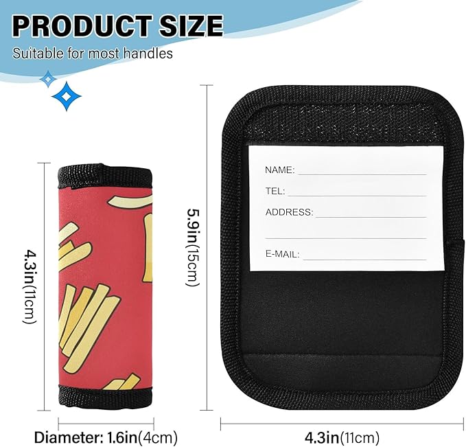 French Fries Luggage Handle Wrap for Suitcase Luggage Tags Handle Covers Identifiers Soft Decorations Travel Accessories 2 Pack