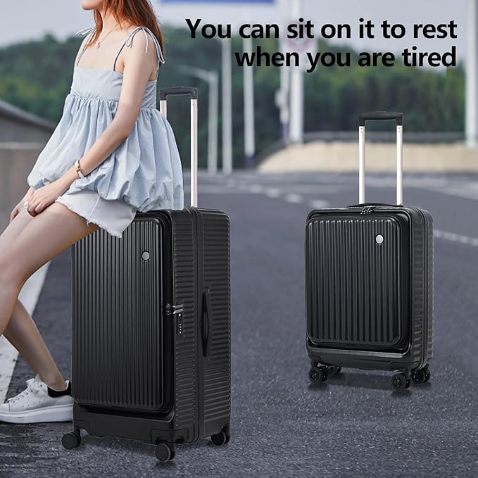 Kaleenie 2 pieces 20/29 Aluminum Frame Carry On and Checked Luggage Set with Side Opening, Lightweight Hardshell ABS+PC Trunk Suitcase with TSA Lock, 360° Universal Wheels & Adjustable Handle, Black
