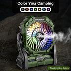 Odoland Portable Camping Fan with LED Lantern, 20000mAh Battery Operated Rechargeable Misting Fan with Light, 250mL Water Tank, Hook, Outdoor Tent Cooling Fans for Patios Beach Travel Summer, Green