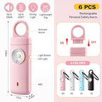 Tellegloww 6 Pcs Rechargeable Personal Safety Alarm for Women, 130db Personal Alarm Protection Keychains Loud Siren with LED Self Defense Keychain for Senior Mom Gift(White,Pink,Bule,Black,Keychain)