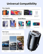 AKESR 65W USB C Car Charger Fast Charging，12V USB Outlet Accesorios para Carro，Cigarette Lighter USB Charger，Car Phone Charger for iPhone/17/16/15/14/13 Samsung S25 S24 S23Google Android