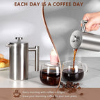 SZHETEFU French Press 34 OZ, Durable Stainless Steel French Press Coffee Maker, Double-Wall Insulated Coffee Presses for Travel Camping Tea, Easy to Use, Dishwasher Safe (Silver Matte)