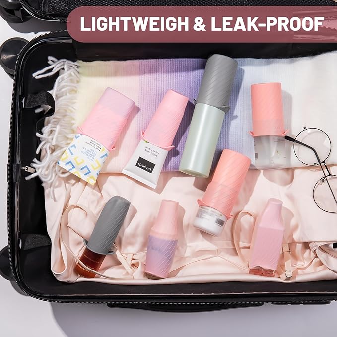 Mrsdry Bottle Covers for Travel, Leak Proofing, Travel Size Container Silicone toiletry sleeves, Leak Locks Travel Accessories for Shampoo Wash Body Bottles and other beauty and personal care(8pcs)