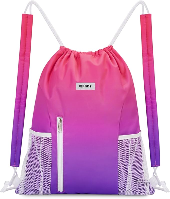 WANDF Drawstring Backpack with Shoulder Pad Sports Gym Backpack with Mesh Pocket String Bag for Women Men(Rose Gradient)