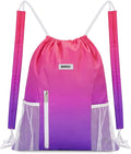 WANDF Drawstring Backpack with Shoulder Pad Sports Gym Backpack with Mesh Pocket String Bag for Women Men(Rose Gradient)