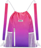 WANDF Drawstring Backpack with Shoulder Pad Sports Gym Backpack with Mesh Pocket String Bag for Women Men(Rose Gradient)