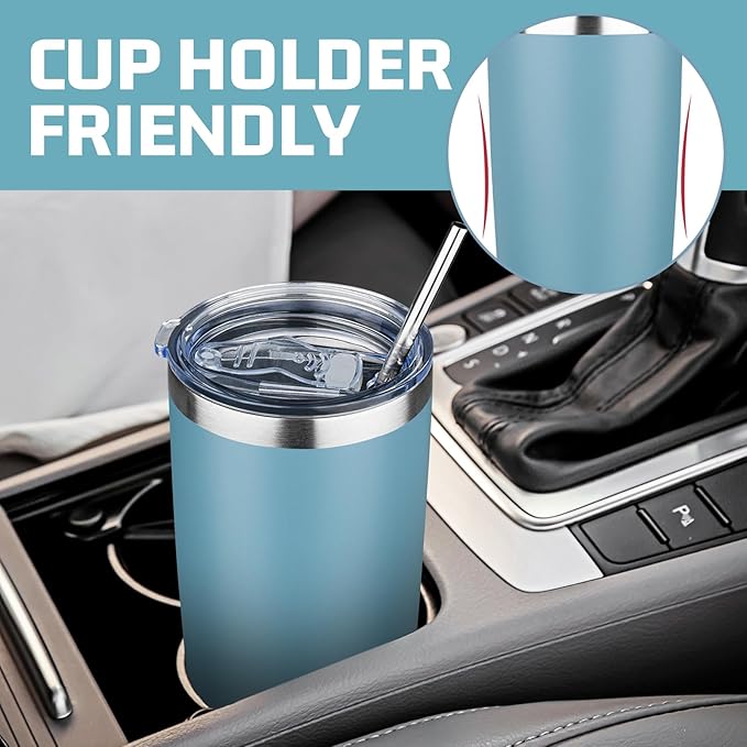 20 oz Tumbler with Lids and Straws, Stainless Steel Insulated Travel Coffee Mug, Double Wall Vacuum Insulated Tumblers, Powder Coated Coffee Tumbler for Cold & Hot Drinks (Maya Blue, 6 Pack)