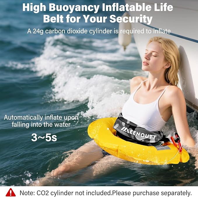 Automatic Inflatable Belt Pack Water Sports Jacket Waist Belt PFD for SUP Paddleboarding Fishing Boating Kayaking（fit 80-330 lbs） (Gray camouflage)