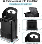 20'' Ride on Luggage Kids Rolling Suitcase with Seat & Aluminum Frame Back to School Gift for Student Travel(Black)