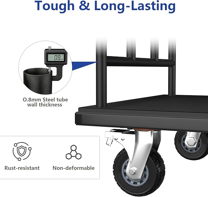 Luggage Cart,Heavy-Duty Steel Luggage Trolley with 360°Silent Wheels,1100LBS Load Hand Truck,Anti-Collision Strip for Hotel Bellman,Airport & Resort Use,Smooth-Rolling Platform Dolly