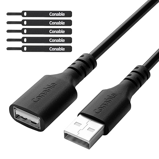 3 Pack USB Extension Cable 12 FT, USB 2.0 Type A Male to Female Extender Cord Adapter, Compatible with Printer, Keyboard, Mouse, Flash Drive, Hard Drive, Controller, Black Cable with 5 Cable Ties