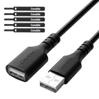 3 Pack USB Extension Cable 2 FT, Short USB 2.0 Type A Male to Female Extender Cord Adapter, Compatible with Printer, Keyboard, Mouse, Flash Drive, Hard Drive, Controller, Black Cable with 5 Cable Ties