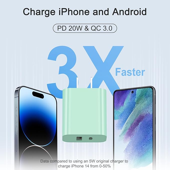 [4 Pack] USB C Charger Block Charging Block Type C Charger 20W Wall Chargers for iPhone Air/17/17 Plus/17 Pro/17 Pro Max/16/16 Plus/16 Pro/16 Pro Max/15/15 Pro/15 Max/14/13/12/Samsung(Green)