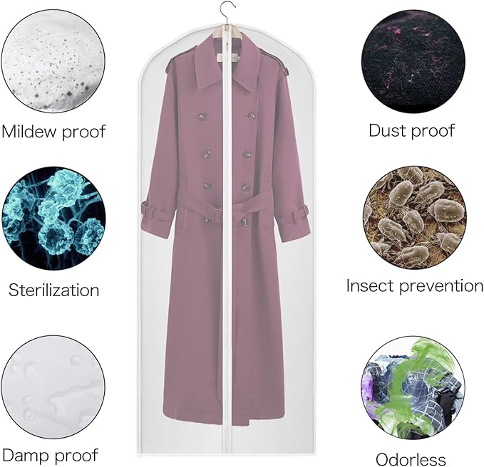 60 inches Garment Bags for Closet Storage with Zipper Clear Garments Bag for Gowns Long, Dresses, Suit, Coat - Set of 20 [Upgraded Version]