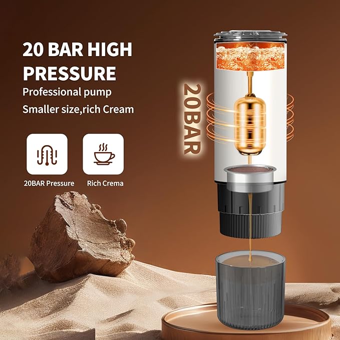 Portable Espresso Maker, 20Bar Rechargeable Wireless Stainless Steel, 3-in-1 for Nespresso & Ground Coffee, Self-Heating Travel Coffee Machine for Camping Office (White)