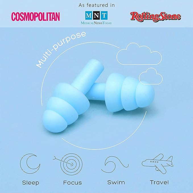 Soft Ear Plugs for Sleeping Noise Reduction, Made of Silicone, Suitable for Sleeping & Swimming, Soft Reusable Earplugs for Noise Reduction, Adjustable Size for Concerts & Snoring (6 Pairs)