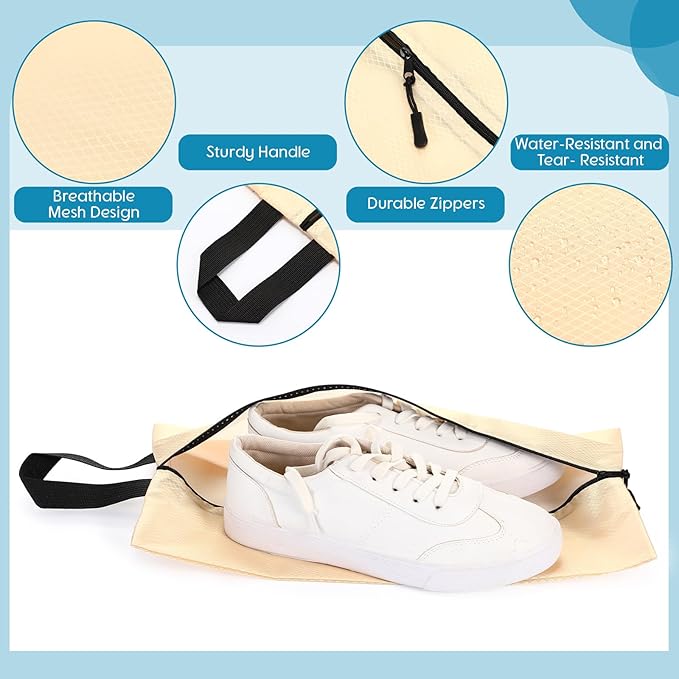 6 Pcs Travel Shoe Bags with Zipper Nylon Portable Waterproof Suitcase Shoe Organizer Packing for Golf(L,Pastel)