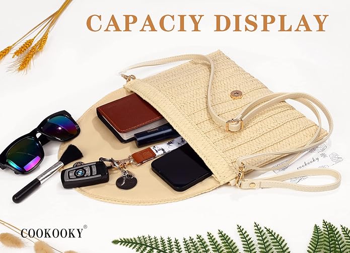 COOKOOKY Straw Clutch Handbag Summer Beach Straw Purse for Women woven Envelope Bag | Straw, Summer, Beach, woven, Straw, Summer