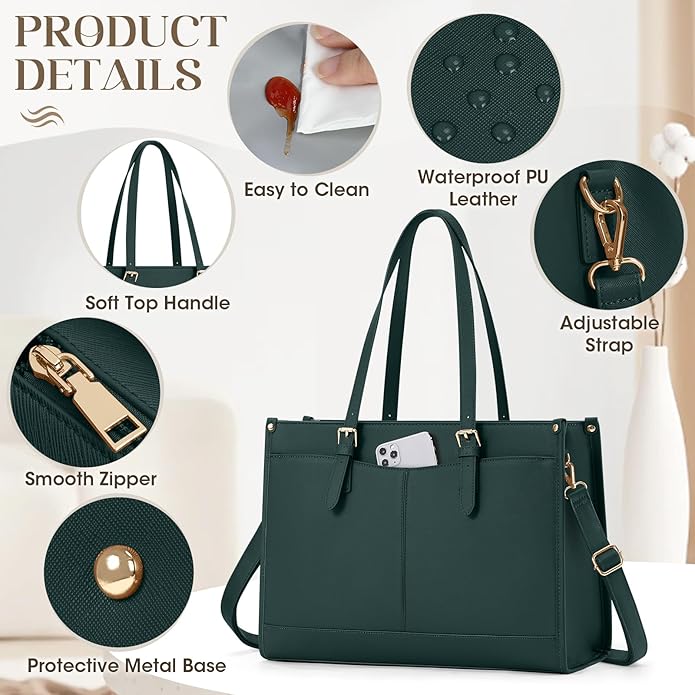 Laptop Bag for Women with Insulated Lunch Compartment 15.6 Inch Pu Leather Work Tote Computer Briefcase Bag for Office