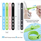 30 Pcs Silicone Cable Ties, Cord Organizer Ties, Cord Ties Reusable, Cord Wrap Cable Organizer 5Inch Cable Management (6 Color) Cbfoeyk