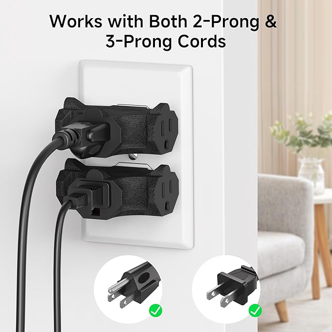 [ETL Listed] Cable Matters 3-Pack 3 Way Plug Adapter 15A 1875W, 3 Prong 3 Outlet Adapter, Power Splitter Plug Outlet, 3 Way Electrical Splitter, Black