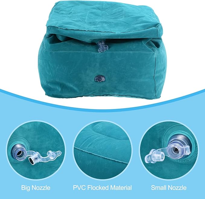 PATIKIL Travel Foot Rest Pillow, Inflatable Foot Rest Mat Adjustable 3 Layers Height Sleep Flights Leg Pillow for Airplane Train Office, Teal Blue