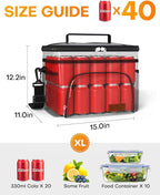 HOTOR Insulated Lunch Box for Men & Women - Leak-Proof Cooler Lunch Bag with 4 Pockets, Adjustable Strap, Ideal for Work, Picnic, Travel - Large, Black, 15.0"×12.2"×11.0"