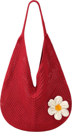 Premillow Crochet Beach Bags for Women, Summer Beach Tote Bag, Mesh Cute Beach Purse, Aesthetic Knit Bag Handbag Shoulder Bag