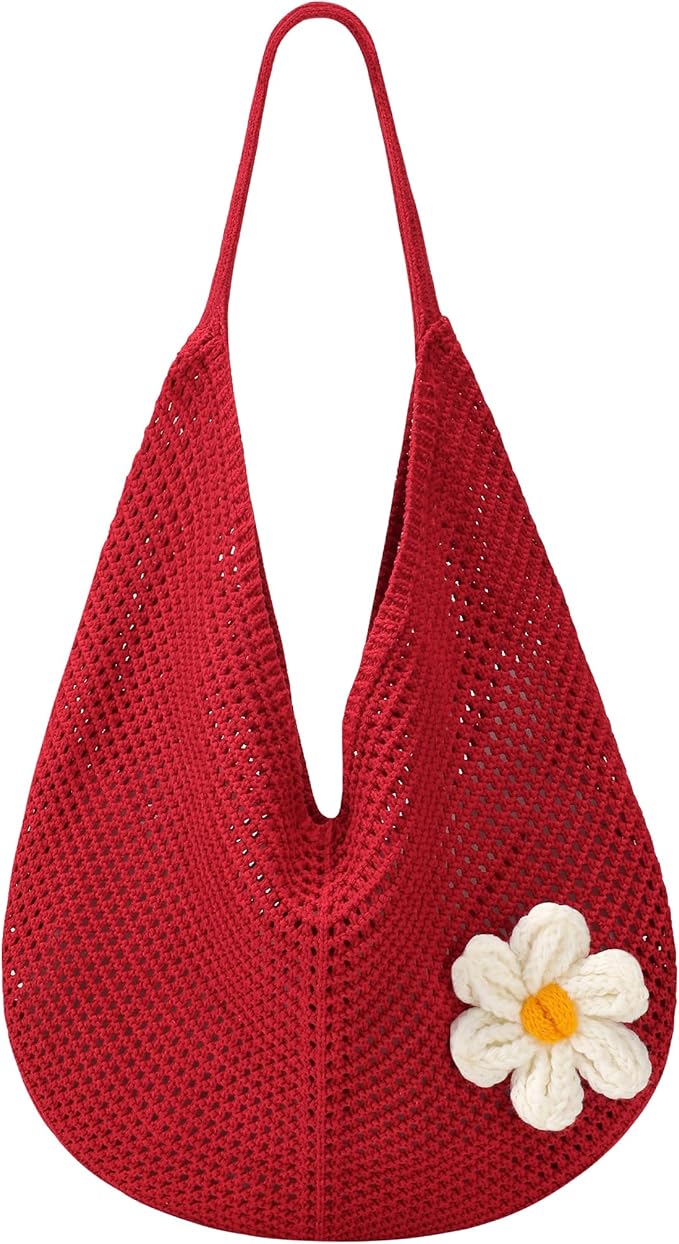 Premillow Crochet Beach Bags for Women, Summer Beach Tote Bag, Mesh Cute Beach Purse, Aesthetic Knit Bag Handbag Shoulder Bag